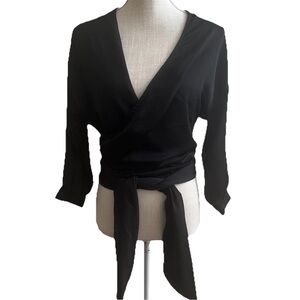 Cotton On Crop Top Women’s XS Black 3/4 Sleeve Waist Tie Wrap Clubwear Y2K